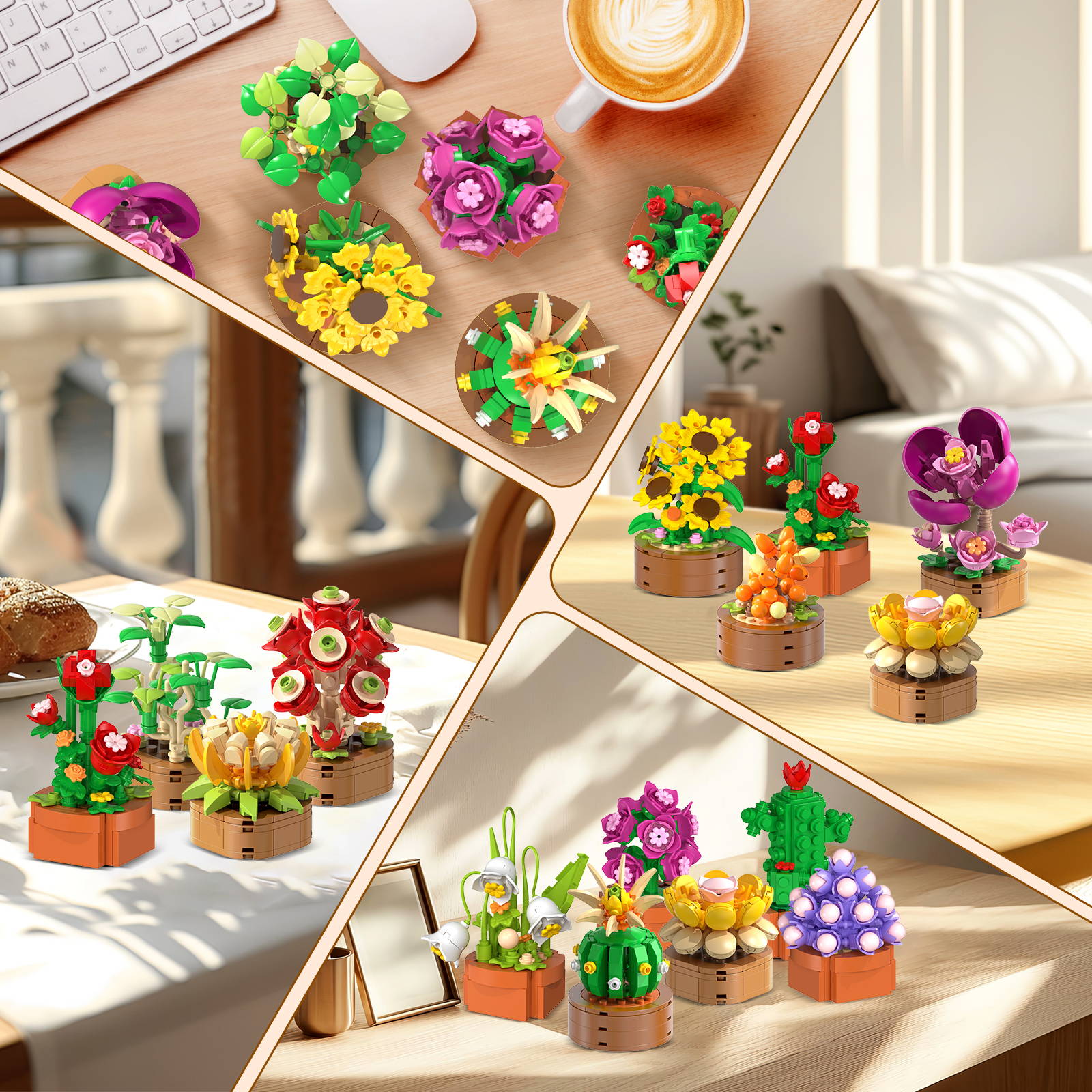 CUBIMANA 15 Pack Flowers Plants Mini Building Sets - 1314PCS 3.6MM